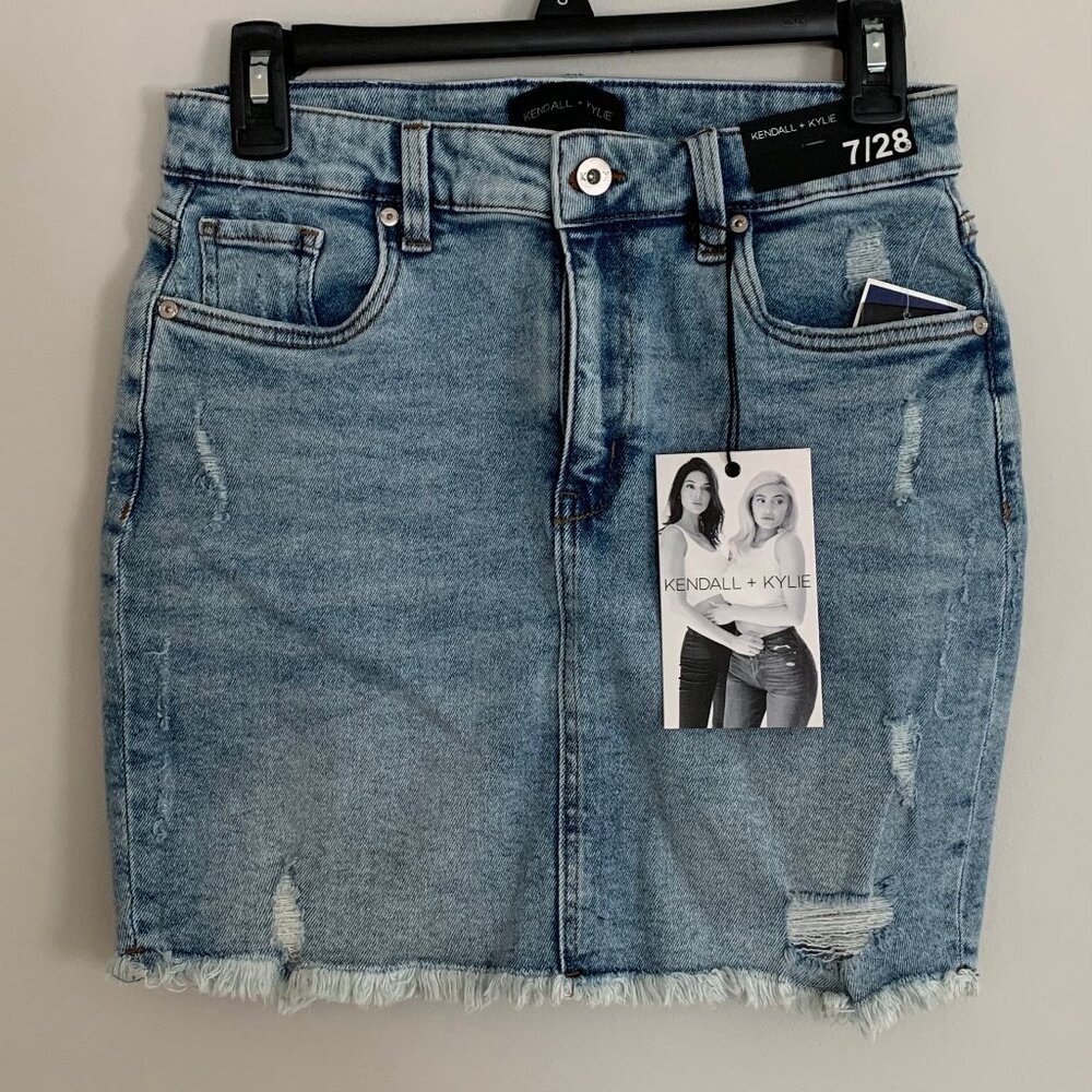 Kendall + Kylie Distressed Denim Mini Skirt